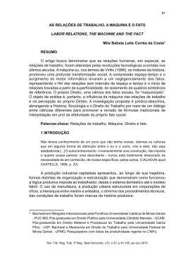 as rela&ccedil;&otilde;es de trabalho, a m&aacute;quina e o fato