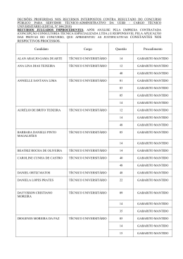 RESPECTIVOS PROCESSOS. Candidato Cargo Quest&atilde;o