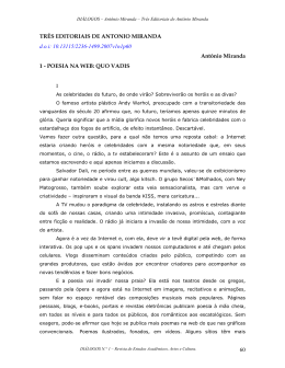 Três Editoriais de Antônio Miranda: 1 -Poesia na