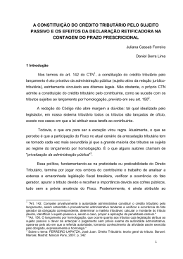 a constitui&ccedil;&atilde;o do cr&eacute;dito tribut&aacute;rio pelo sujeito