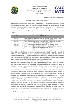 Orientações sobre a Matrícula - Faculdade de Letras/UFMG