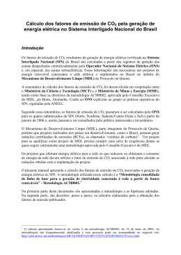 C&aacute;lculo dos fatores de emiss&atilde;o de CO2 pela gera&ccedil;&atilde;o de energia