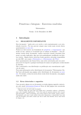 Primitivas e Integrais : Exerc&iacute;cios resolvidos