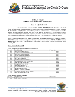 EDITAL N&ordm; 002/2014 PROCESSO SELETIVO