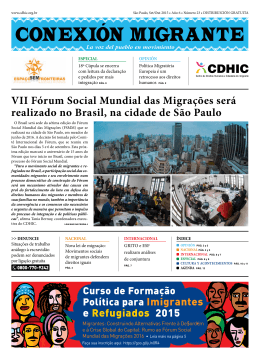VII Fórum Social Mundial das Migrações será realizado no Brasil, na