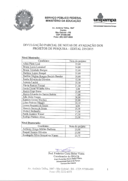 Avaliação dos projetos de pesquisa PPGCB 235/2015