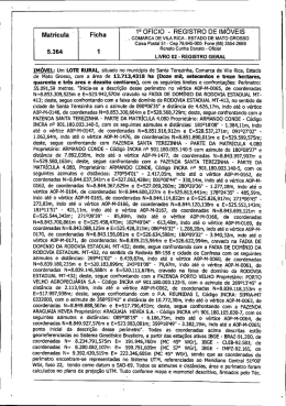 1&deg; OF&Iacute;CIO `- REGISTRO DE IM&Oacute;VEIS Matr`cu`a