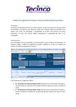 An&aacute;lise de Sugest&atilde;o de Compra: Processo de Remanejo