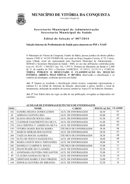 Resultado e &agrave; Classifica&ccedil;&atilde;o da Sele&ccedil;&atilde;o Interna