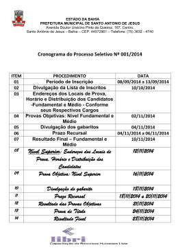Cronograma do Processo Seletivo Nº 001/2014