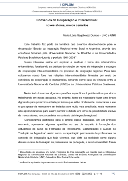 I CIPLOM Conv&ecirc;nios de Coopera&ccedil;&atilde;o e Interc&acirc;mbios