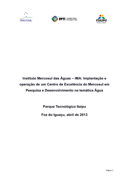 Instituto Mercosul das Águas – IMA: Implantação e operação