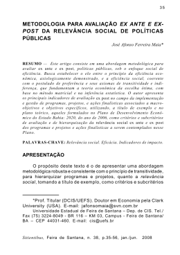 metodologia para avalia&ccedil;&atilde;o ex ante e ex- post da relev&acirc;ncia