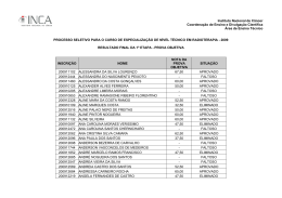 Resultado final da 1ª Etapa - Instituto Nacional de Câncer