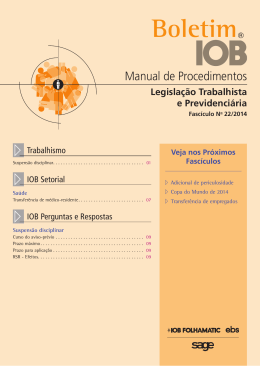 IOB - Legisla&ccedil;&atilde;o Trabalhista - n&ordm; 22/2014