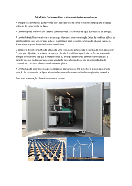 Painel Solar/turbinas eólicas e sistema de tratamento de