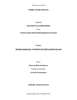 Dessaliniza&ccedil;&atilde;o &agrave; partir de destilador solar