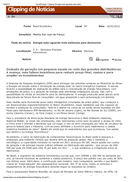 Energia solar aguardas mais est&iacute;mulos para deslanchar