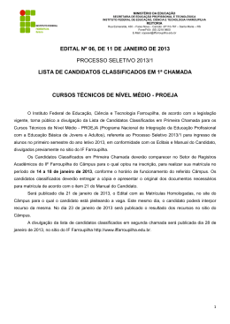 EDITAL N&ordm; 06/2013 - 1&ordf; Chamada Cursos T&eacute;cnicos PROEJA
