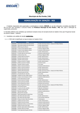 HOMOLOGA&Ccedil;&Atilde;O DE ISEN&Ccedil;&Atilde;O - NIS Munic&iacute;pio de Rio