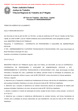 Poder Judici&aacute;rio Federal Justi&ccedil;a do Trabalho Tribunal - sinpro-sp