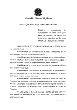 Resolução n° 61 - de 07.10.08 (Conta única para bloqueio)