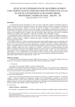 SELE&Ccedil;&Atilde;O DE EXPERIMENTOS DE EQUIL&Iacute;BRIO QU&Iacute;MICO PARA