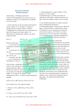Exerc&iacute;cios de Qu&iacute;mica Equil&iacute;brio Qu&iacute;mico