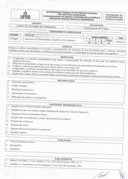 CFP 525 - Aplicações da Termodinâmica: Equilíbrio Físico