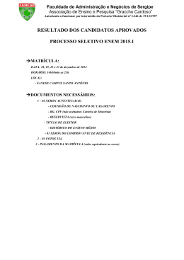 RESULTADO DOS CANDIDATOS APROVADOS