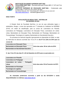 Edital divulga&ccedil;&atilde;o dos Resultados Vestibular 2014-2 oficial