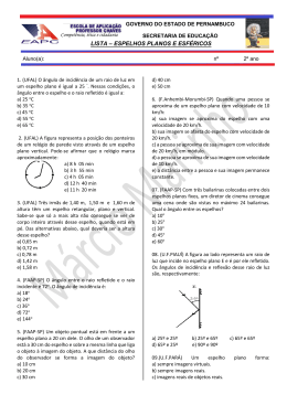 LISTA – ESPELHOS PLANOS E ESFÉRICOS