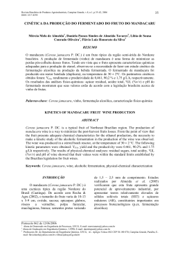 ESTUDO CIN&Eacute;TICO DA FERMENTA&Ccedil;&Atilde;O ALCO&Oacute;LICA NA