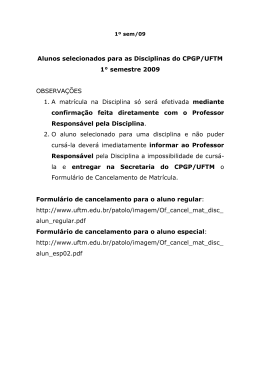 Alunos selecionados para as Disciplinas do CPGP/UFTM 1