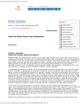 Estudos Avançados - Carta de Paulo Freire aos professores