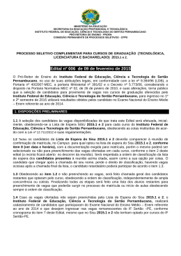 Edital nº 006/2015 - Processo Seletivo Complementar - IF Sertão-PE