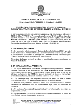 1 EDITAL N&ordm; 033/2015, DE 19 DE FEVEREIRO DE 2015 Referente