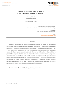 a personalidade na etiologia e progress&atilde;o da doen&ccedil;a f&iacute;sica