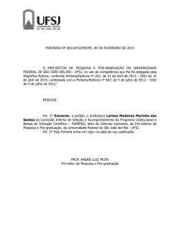 PORTARIA N&ordm; 001/UFSJ/PROPE, 09 DE FEVEREIRO DE 2015 O