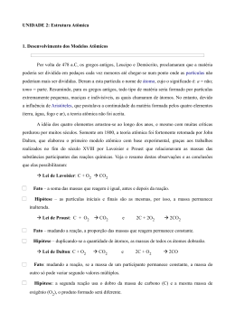 UNIDADE 2: Estrutura Atômica 1. Desenvolvimento dos Modelos