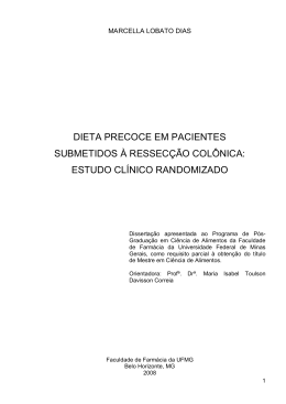 dieta precoce em pacientes submetidos ressec&ccedil;&agrave;o col&oacute;nica: estudo