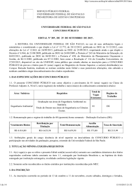 SERVI&Ccedil;O P&Uacute;BLICO FEDERAL UNIVERSIDADE FEDERAL DE S&Atilde;O