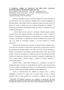 A PESQUISA SOBRE AS PR&Aacute;TICAS DE EDUCA&Ccedil;&Atilde;O INFANTIL