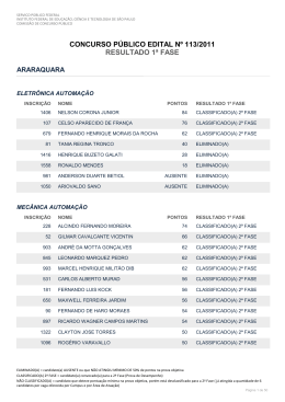 Resultado da 1 a Fase e Convocados para a 2 a Fase