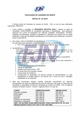 FACULDADE DE JUAZEIRO DO NORTE EDITAL N&ordm;. 24 /2015