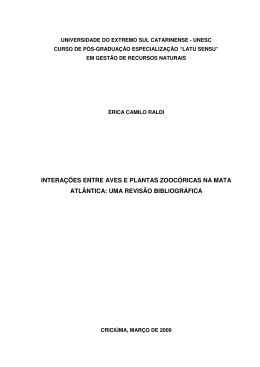 intera&ccedil;&otilde;es entre aves e plantas zooc&oacute;ricas na mata atl&acirc;ntica