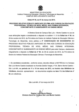 2ª convocação de excedentes - Monte Castelo