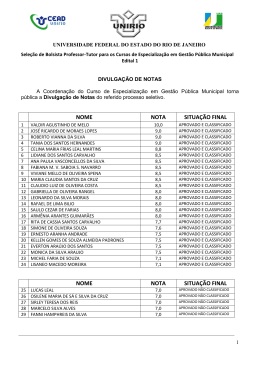 Divulga&ccedil;&atilde;o de Notas da Selecao de Tutor