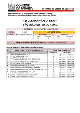 RESULTADO FINAL 2&ordf; ETAPA S&Atilde;O JO&Atilde;O DO RIO DO PEIXE