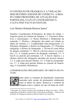 a boa- f&eacute; como fronteira de atua&ccedil;&atilde;o das partes (da culpa